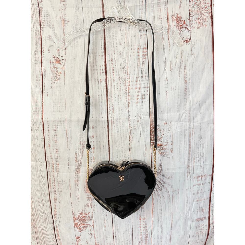 Black Patent Heart Crossbody Bag Gold Chain Y2K Coquette by Victoria's Secret